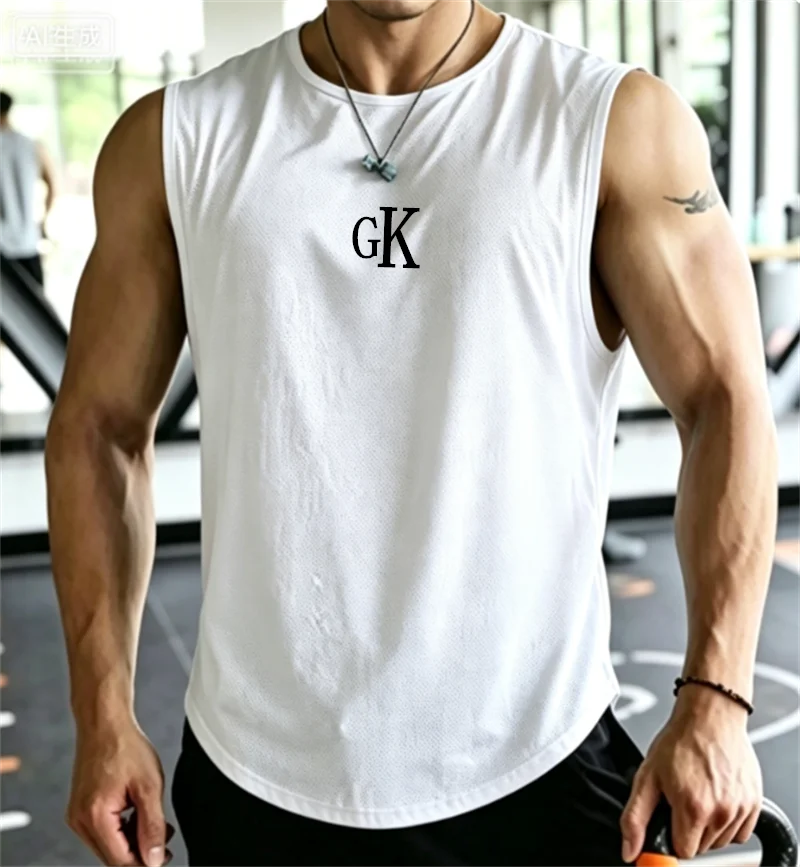 gk 2026 new Men Tank Tops Sleeveless Shirt Polyester Mesh Material Quick Dry Breathable Men Workout Fitness Basketball Top Tee