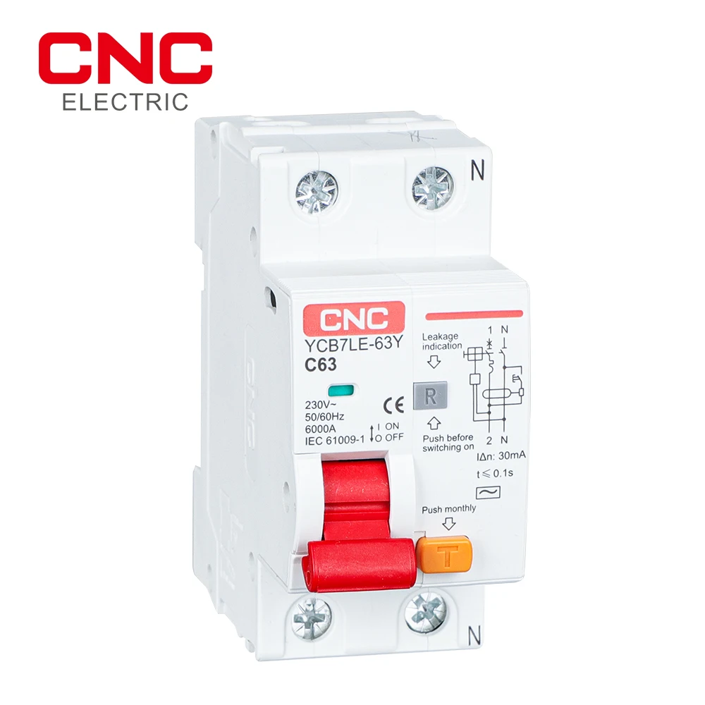 YCB7LE-63Y 230V 50/60Hz RCBO MCB 30mA Residual Current Circuit Breaker With Over Current And Leakage Protection