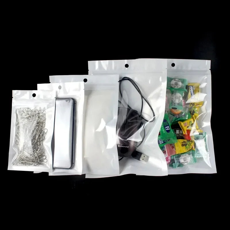 

100pcs Pearlescent Film Self Sealing Bag Small Translucent ZipperSeal Food Plastic front clear window Bag Moisture-proof Bags