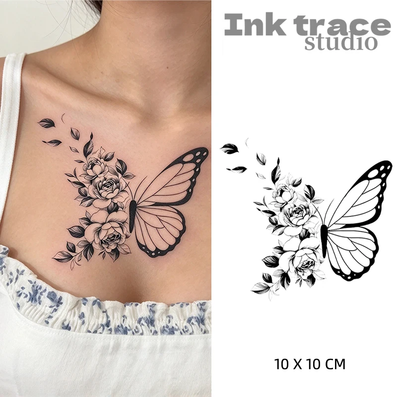 Flower butterfly Temporary Tattoo,Lasts To 15 Days New Technology Magic Waterproof Semi Permanent Sticker.