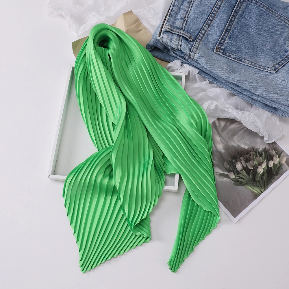 Creative Crinkled Neckerchief Bright Color Pleated Scarf 70Cm Soft Woman Headscarf Crinkled Square Scarf Satin Small Scarves