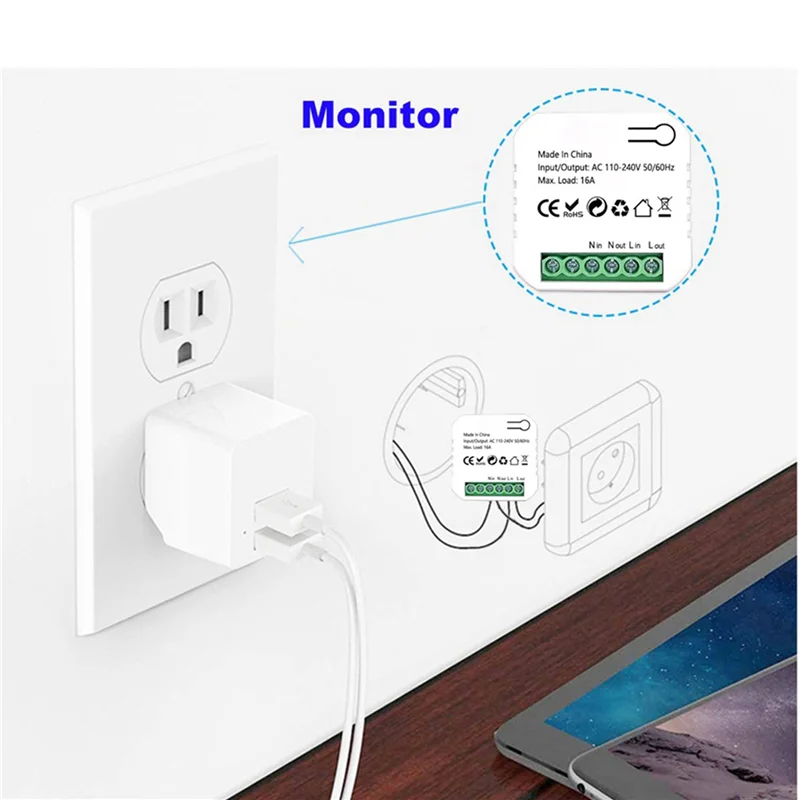 ABKQ-2X Tuya Smart Life Zigbee Switch Monitor di energia elettrica Kwh Din Rail 16A Presa timer Mini modulo