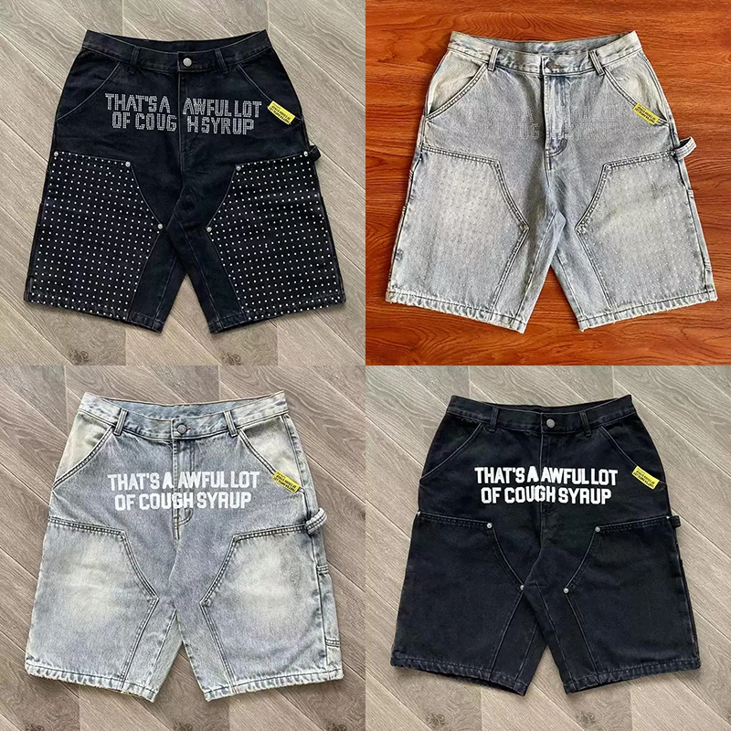 

COUGH SYRUP Washed Distressed Collection Denim Shorts American Trendy Summer New
