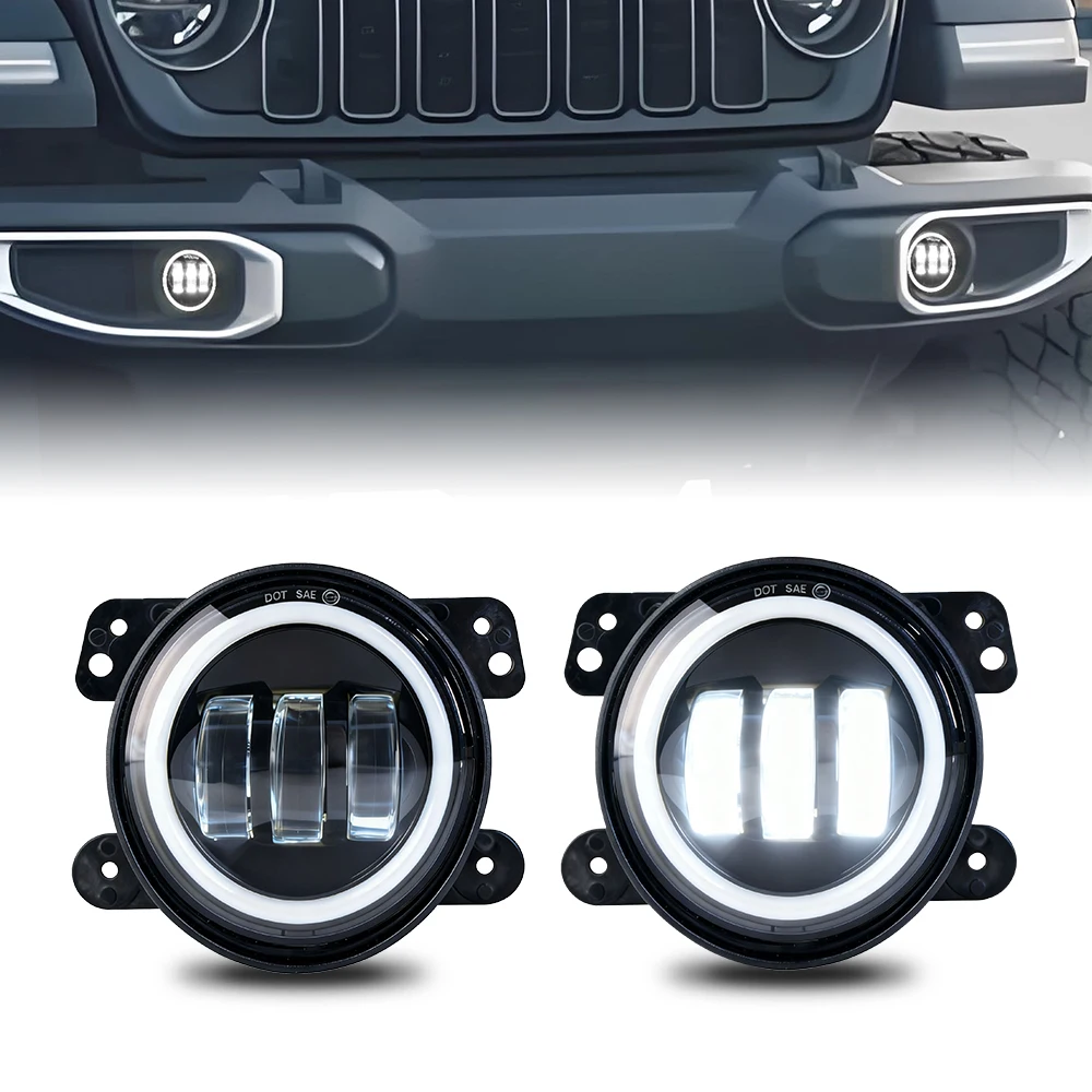 

4 Inch 60W White LED Fog Lights with DRL, Super Bright Front Bumper Driving Lamps, Compatible with 2006-2017 Jeep Wrangler JK, J