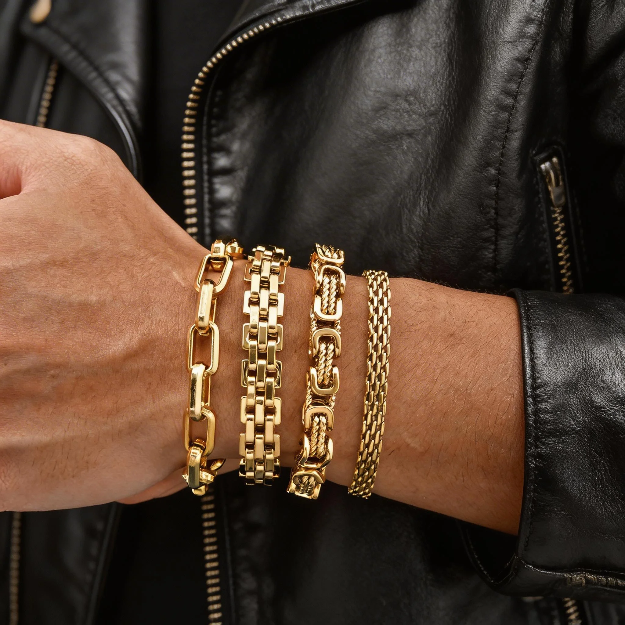 Casual Chain Bracelet for Men Boys,Gold Color Stainless Steel Chain Wristband,Rock Punk Cool Classic Jewelry Gift