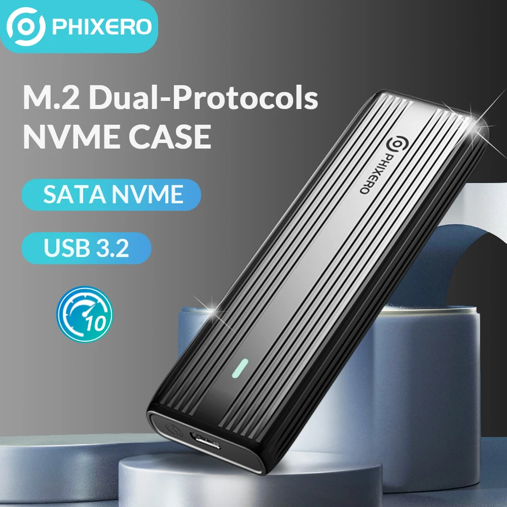 【CHIP:RTL9210B】 Phixero เคส M.2 NVMe SSD USB 3.2 Type C พอร์ตคู่เป็น USB อะแดปเตอร์ NGFF SATA External Disk HD กล่องเก็บข้อมูลสำหรับพีซี