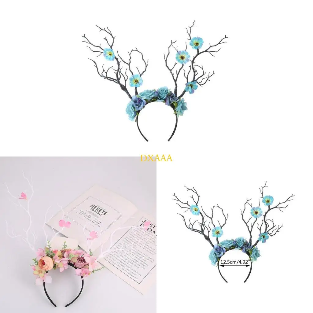 

DXAA Christmas Flower Crown Reindeer Hair Hoop Floral Hair Wreath Christmas Headpiece