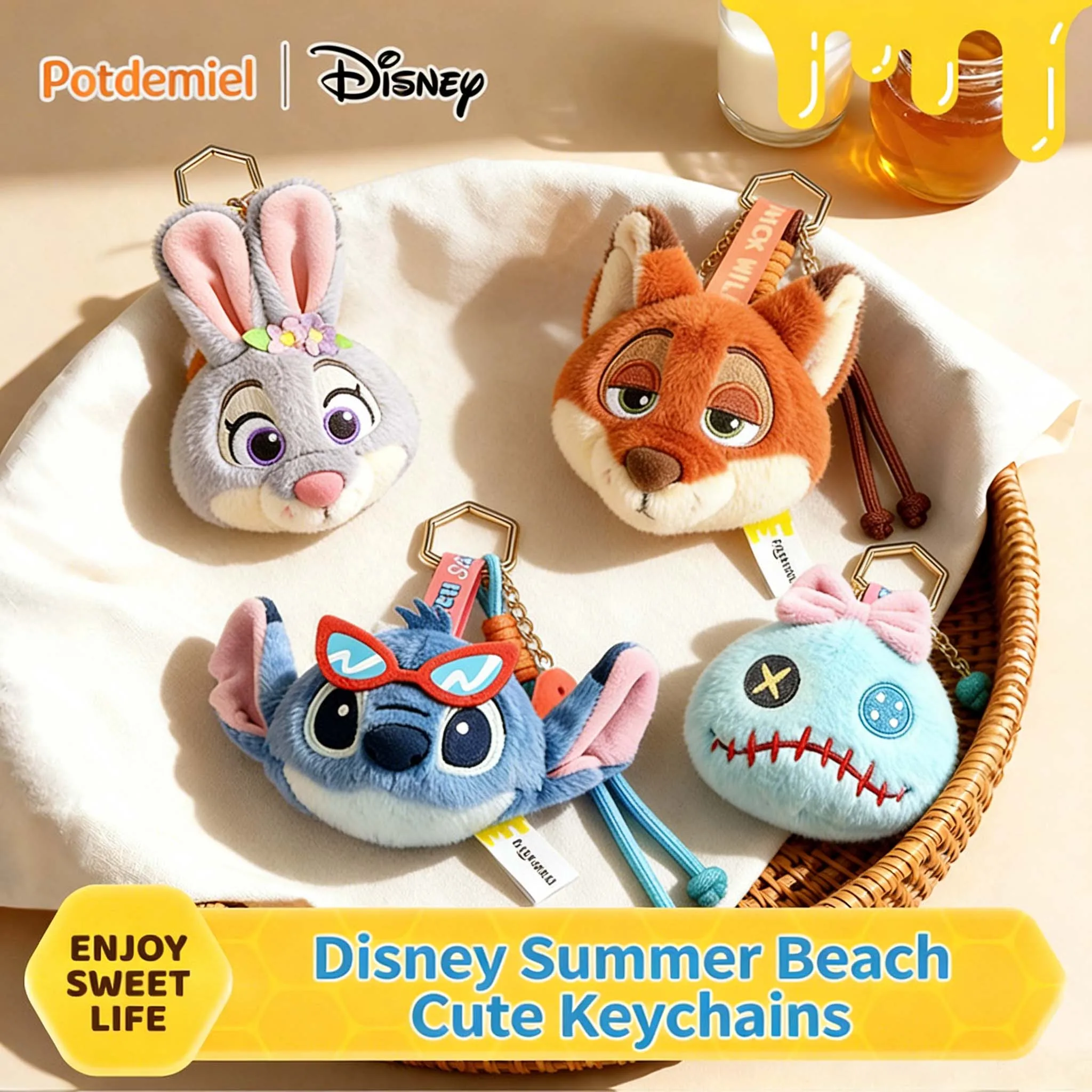 Official Licensed Disney Plush Keychain Set Cute Stitch Judy Nick Scrump Keyring Bag Charm For Kids Girls Birthday Gift