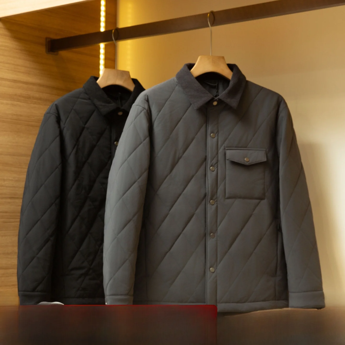 American Style Outdoor Men's Casual Cotton Jacket Diamond Pattern Warmth All-Match Long Sleeve Button up Fashionable City Wear