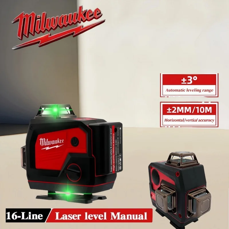 

Milwaukee Laser Level 16 Lines Meter Precision 360° Horizontal And Vertical Cross Green Light Self-Leveling Horn Function Tool