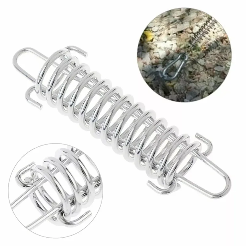 Stainless Steel Tent Wind Rope Spring Buckle Tent Tensioner Camping Deck Pegs With Carabiner Clips Awning Tightener Fixed Hook