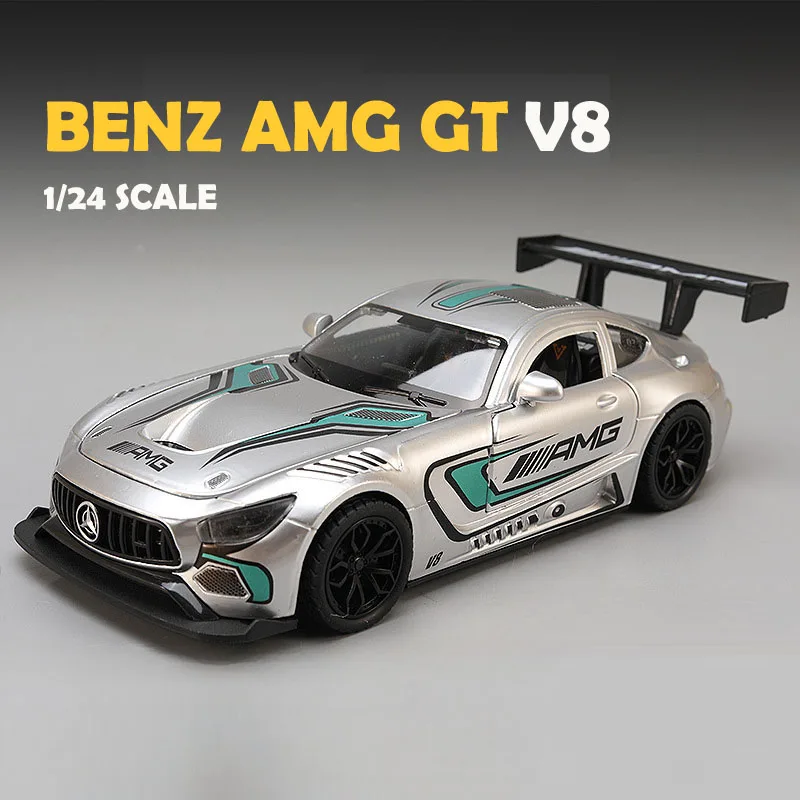 ベンツ-超合金車モデルamggt v8,音と光,男の子のためのダイキャストおもちゃ,車のコレクション,家の装飾,ミニチュア