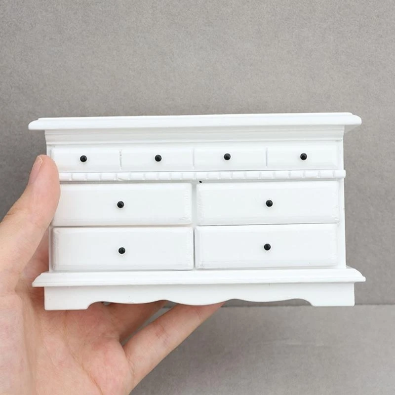 ホワイト木製 4 引き出しキャビネット 1/12 ドールハウスミニチュア家具と風景ディスプレイ 15UB