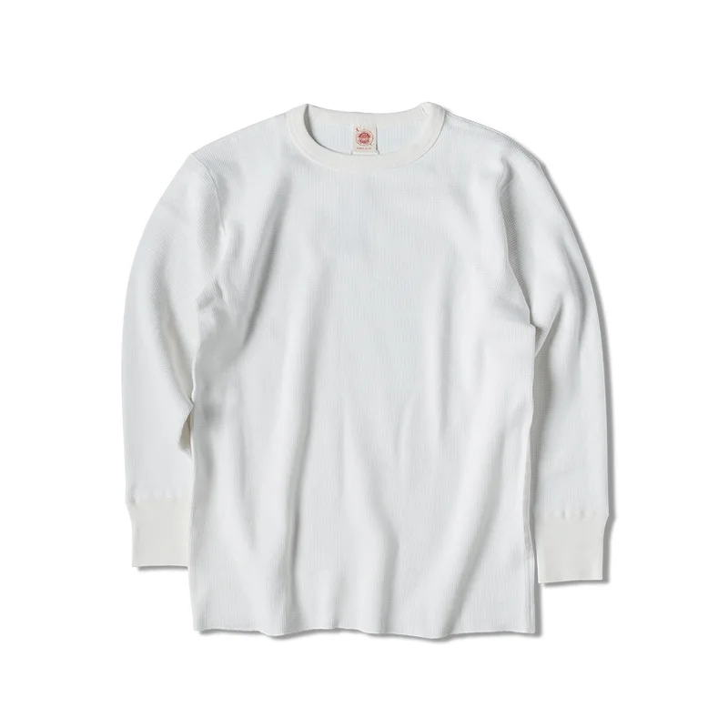 NONSTOCK men's 400g heavy waffle round neck long-sleeved T-shirt 4 needle 6 thread needle bottoming shirt