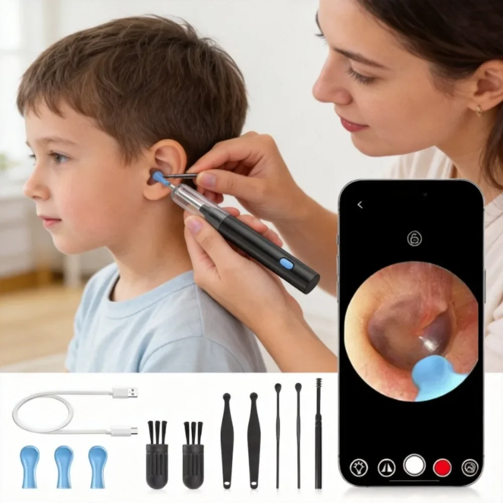 P6 WiFi Ear Cleaner with 8MP HD Camera, Wireless Otoscope with LED Light, Type-C Rechargeable Ear Wax Removal Kit