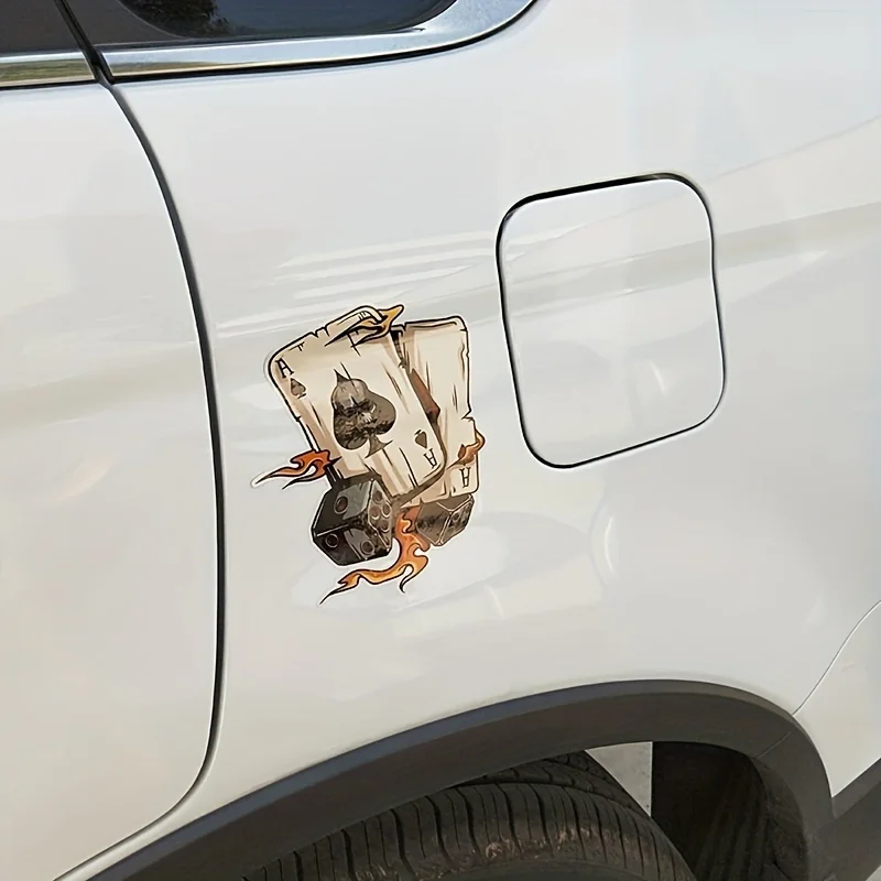 

Vinyl decal with 2D flat sticker design, including playing cards and dice patterns, showing cartoon skulls with an ace of spades
