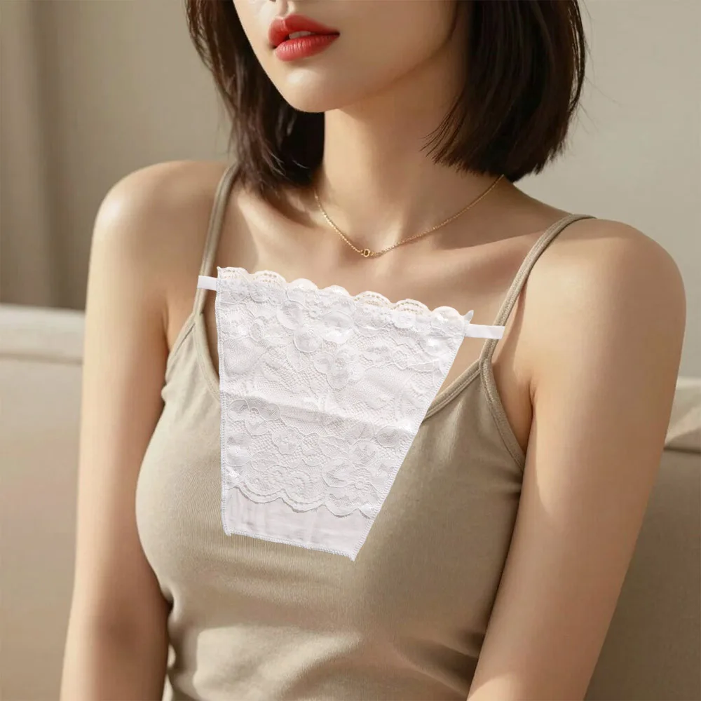 Flower Strapless Insert Wrapped Chest Double Layer Mesh Lace Anti-Glare Tube Top Overlay Panel Vest Thin Clip-On Mock Camisole