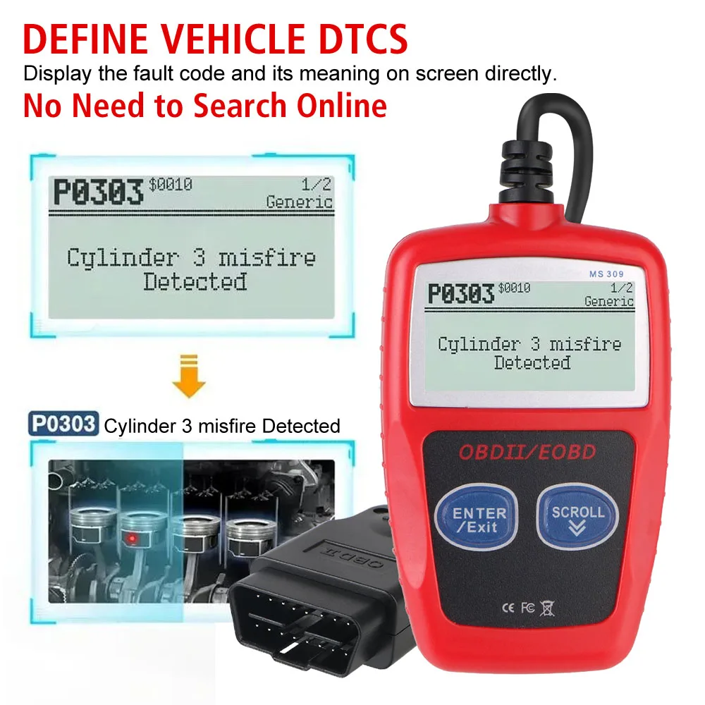 16 Pin Fault Code Clear OBD2 Code Reader OBD 2 Scanner Car Diagnostic Tools Universal Version Digital Display Auto Accessories