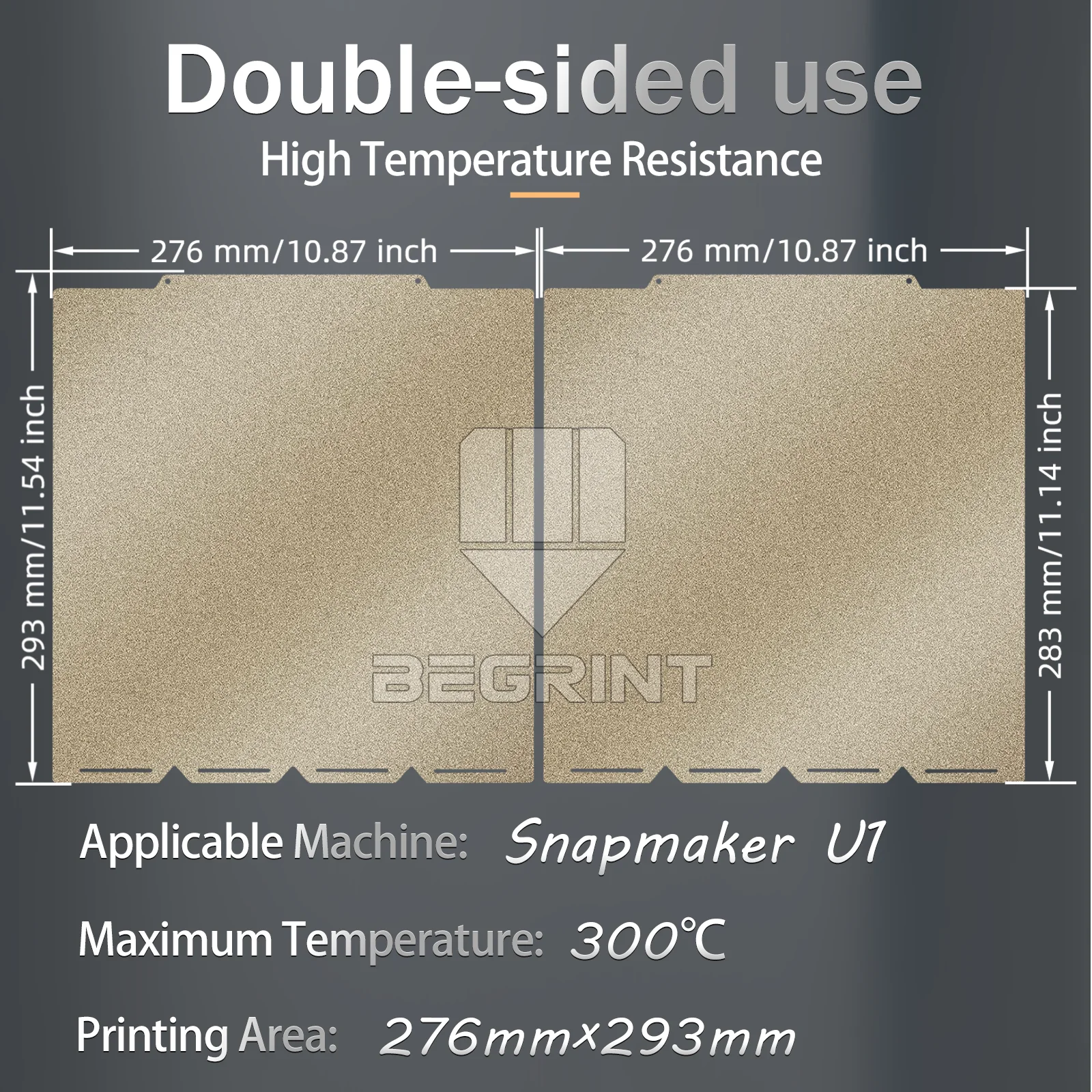 For Snapmaker U1 PEI Textured Thickening Super Adhension Build Plate 276x293mm Double Sided PEI For Snapmaker U1 Accessories