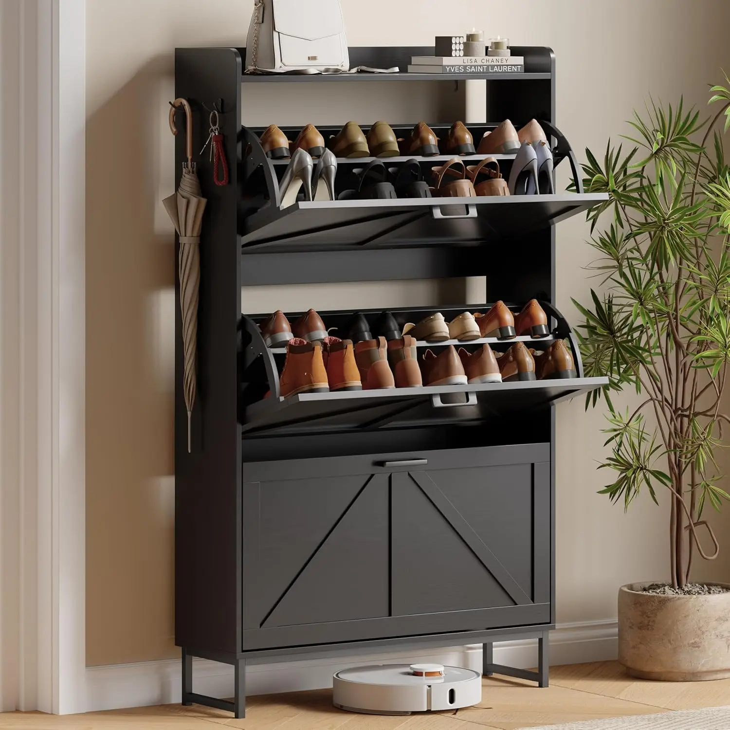 

Shoe Cabinet with 3 Flip Drawers, Freestanding Hidden Shoe Storage Organizer for Entryway, Narrow Slim Shoe Rack Cabinet