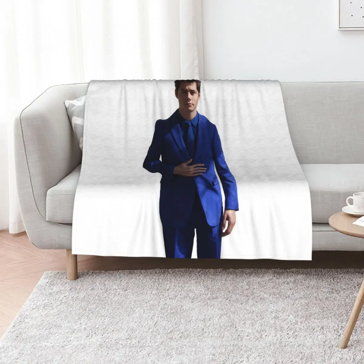 Dylan O'Brien in Blue Suit Throw Blanket Nap Loose Tourist Personalized Gift Cute Soft Plaid Blankets