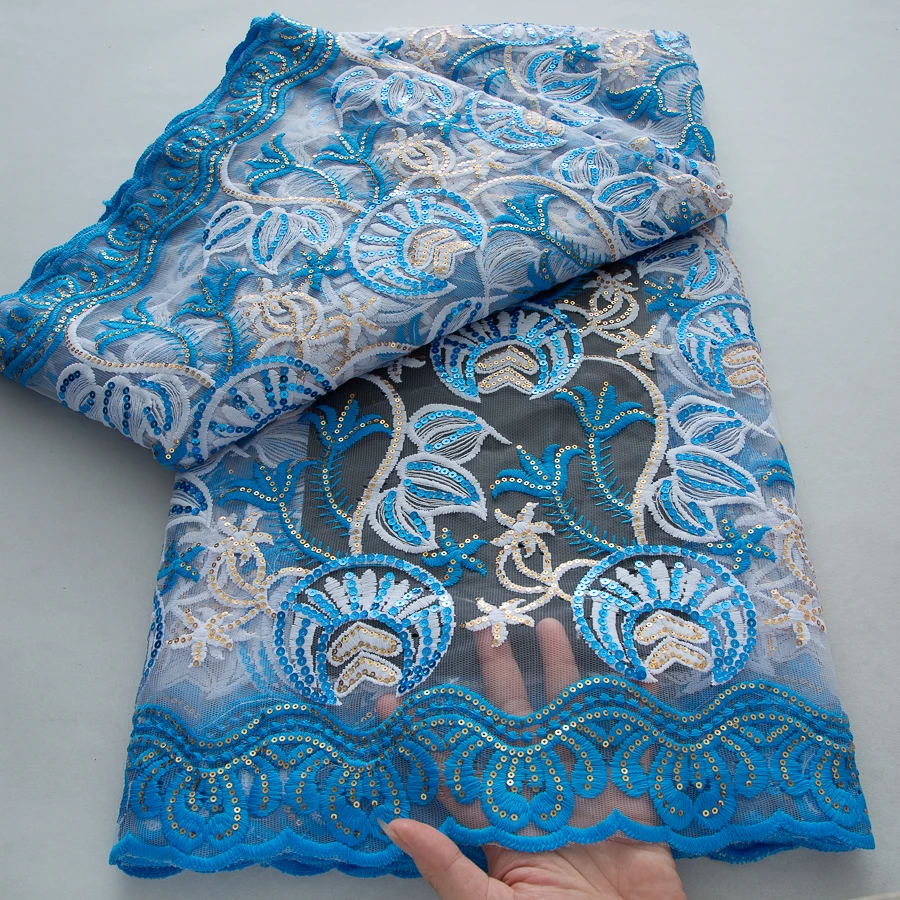 5 หลาแอฟริกันTulleผ้าไหมผ้าลูกไม้ 2025 ใหม่ไนจีเรียภาษาฝรั่งเศสคําตาข่ายSequinsลูกไม้สําหรับเย็บชุดสตรีงานแต่งงาน