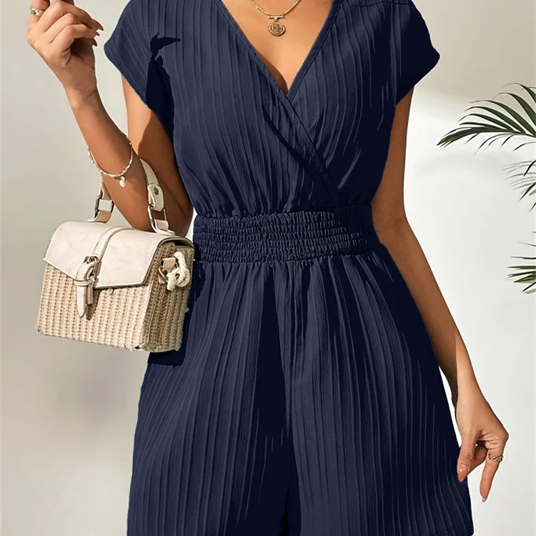 

Summer Women's Jumpsuit T-irt with Knot Cross Ne Bandeau Floral Embroidery High Waist ort Pants Polyester Fiber