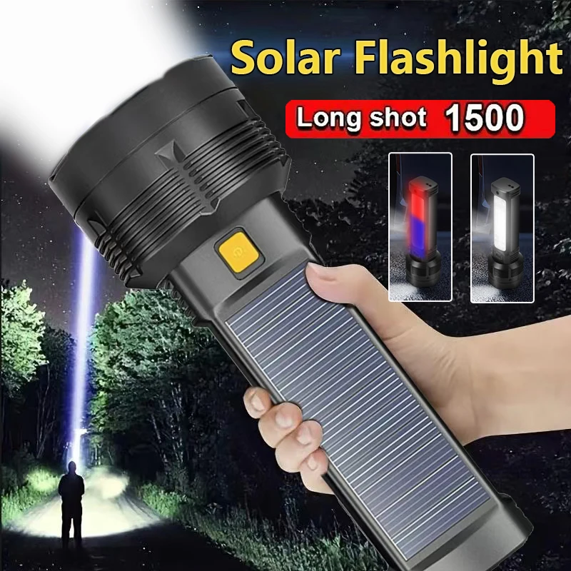 

Solar Powered LED Flashlight With COB Side Light USB Rechargeable Super Bright Handheld Flashlight for Camping Hiking Fishing