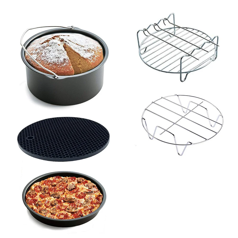 

5pcs Air Accessories Pizza Pan Cake Basket 6 Inches Baking Kitchen Gadget Grill Kit Kitchen Gadget For Home Black