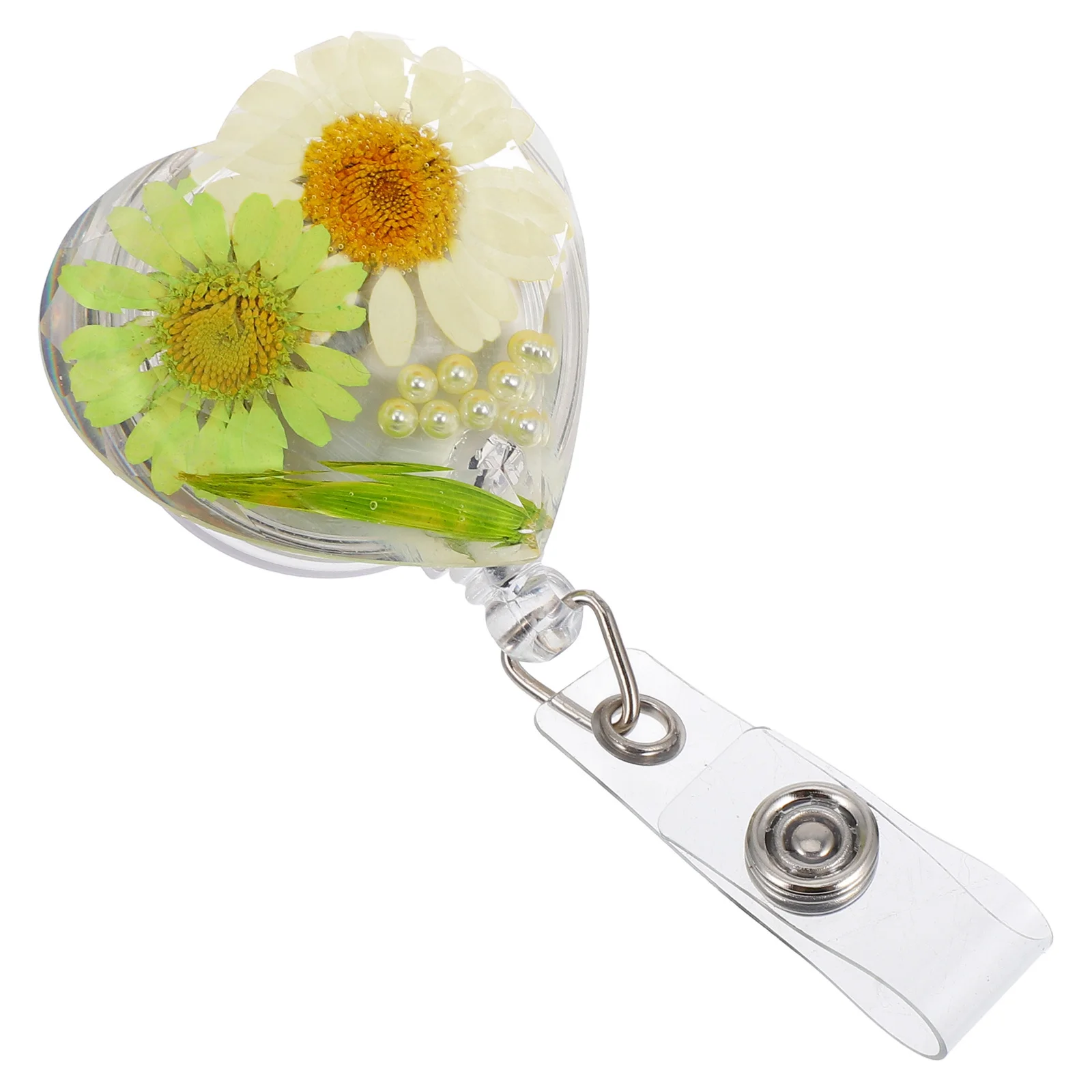 

Retractable Nurse Badge Reel Floral Resin Heart-Shaped Badge Holder Swivel Clip Office Student Doctor Id Card Name Tag Clips