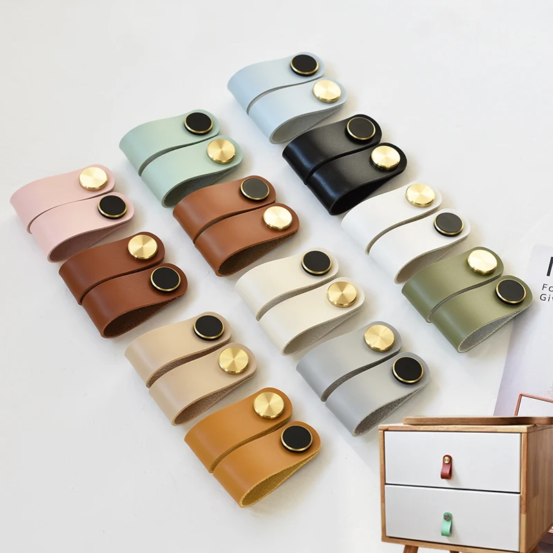 Nordic Gold Brass Cabinet Knob Furniture Drawer Door Handle Kitchen Cabinet Pulls Wardrobe Handle Artificial Leather