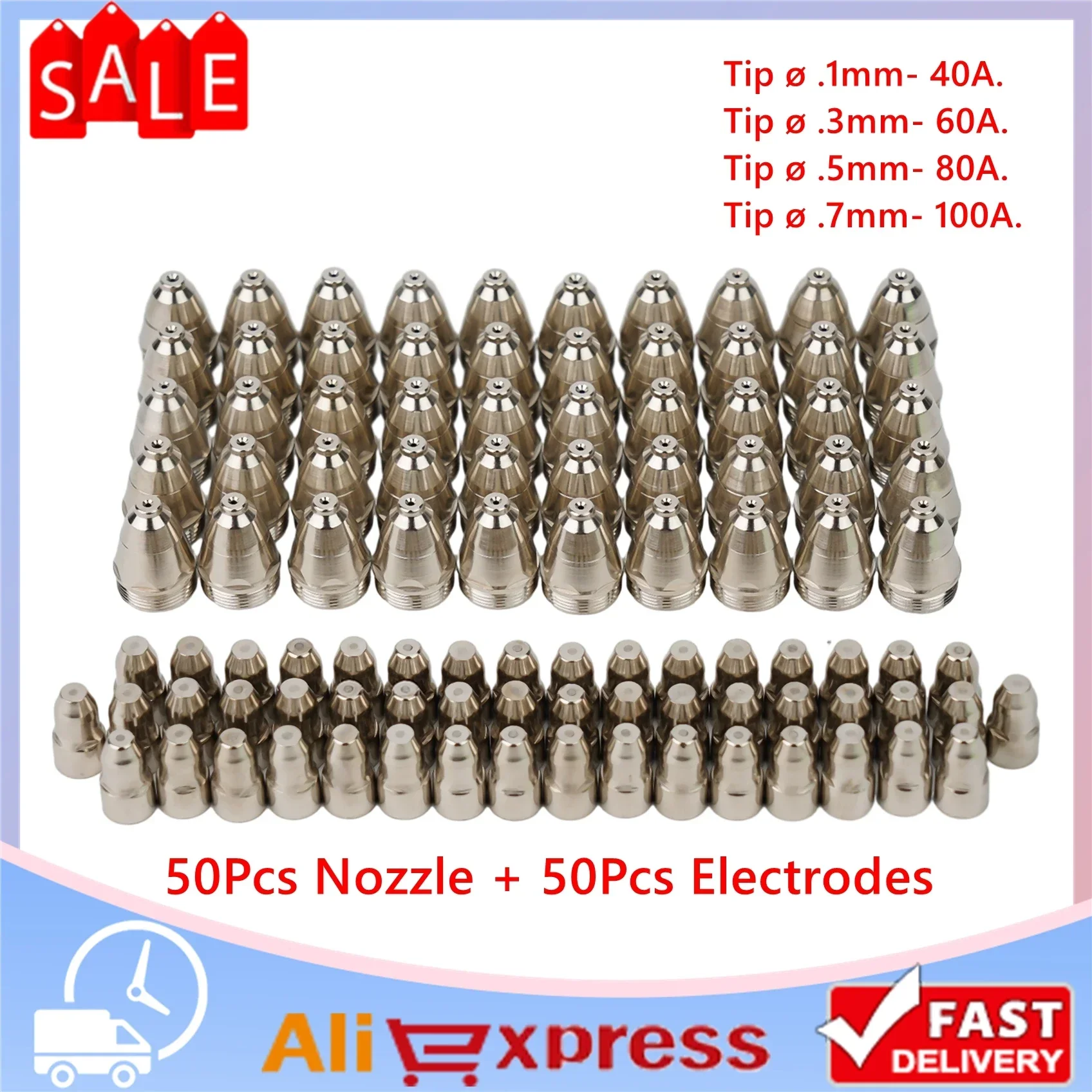 

100Pcs P80 Plasma Electrode Tip Nozzle 1 5mm Compatible with CUT 70 CUT 80 CUT 100 CUT 120 Plasma Cutting Machines