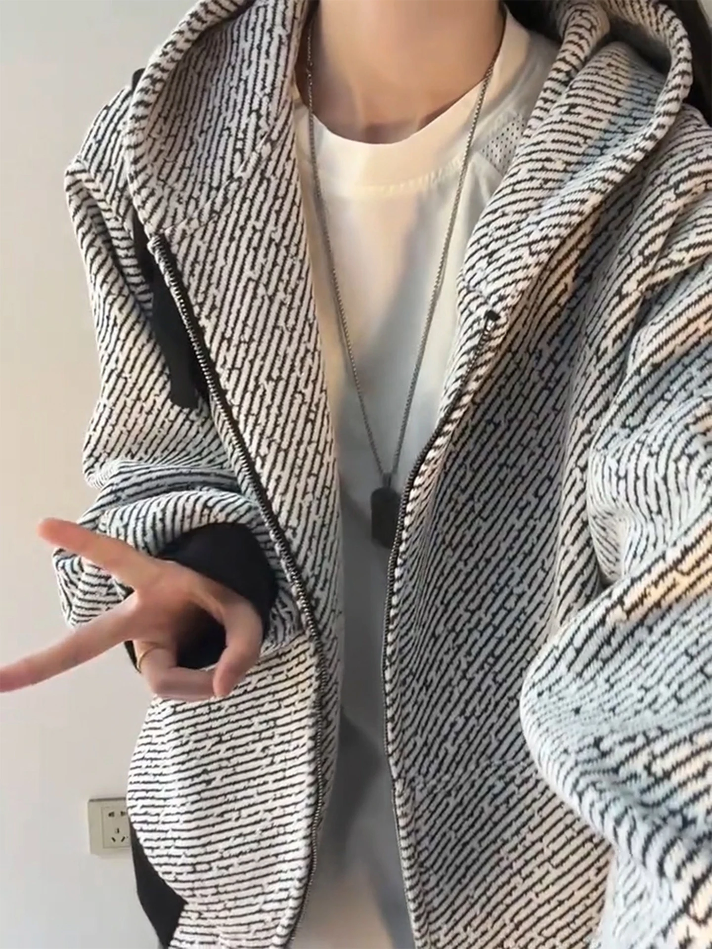 

Zebra Stripe Hooded Open Cardigan Sweatirt Men's ort Sle American Knitted Jaet Lightweight Comfortable ex