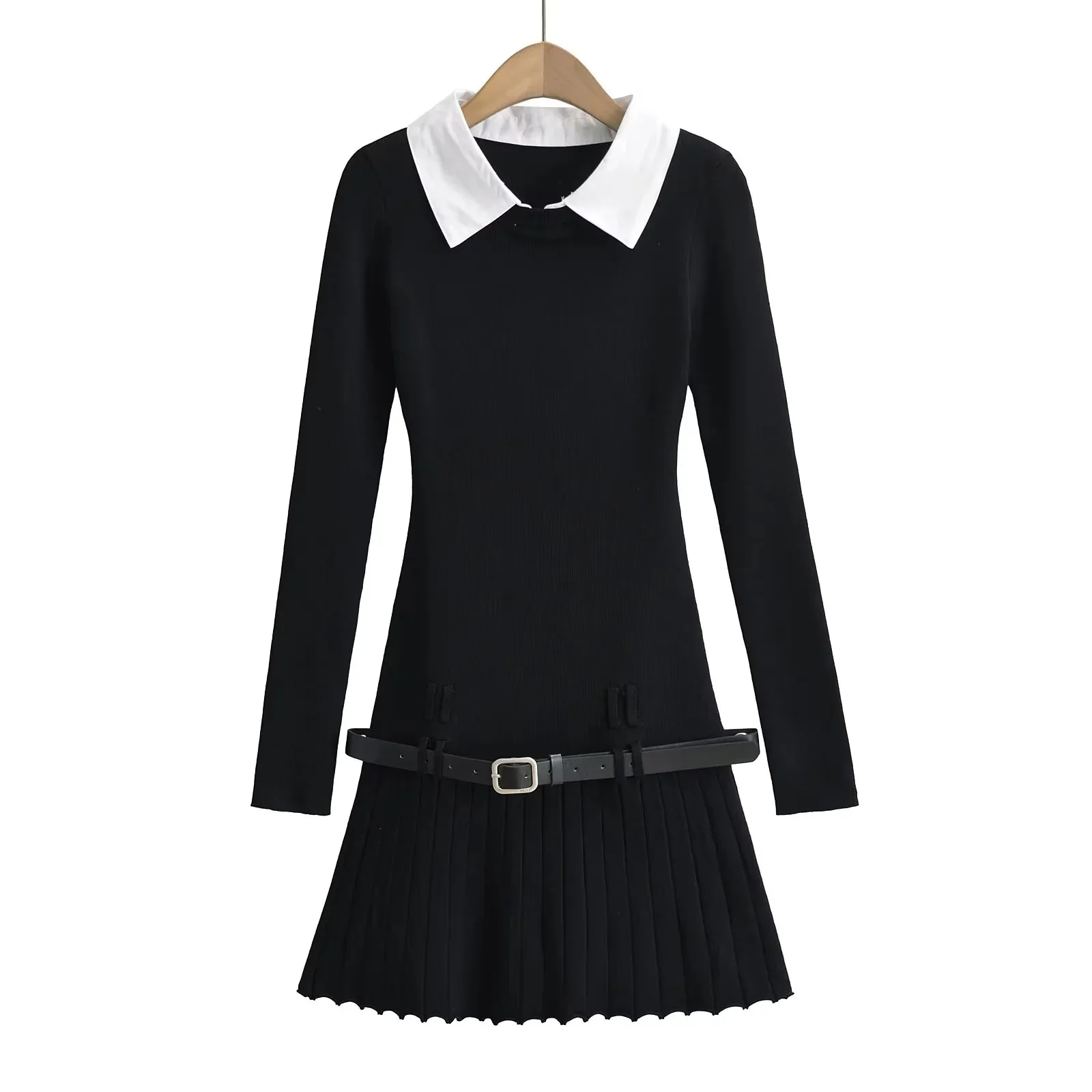 

Shirt Skirt, Fake Two-piece Shirt Collar with Graphite Gray Dress, Fitted Pleated Skirt in A College-style Waistband Style