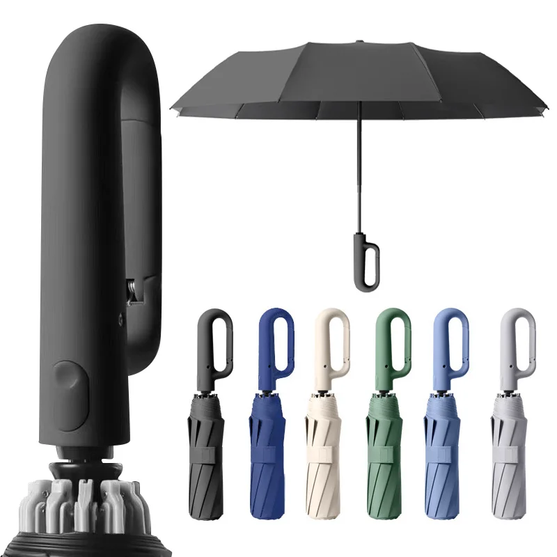 

Automatic Umbrella with Ring Buckle Handle Windproof Strong Reinforced Folding Umbrella Rain-resistant Anti-UV Sunshade Umbrella