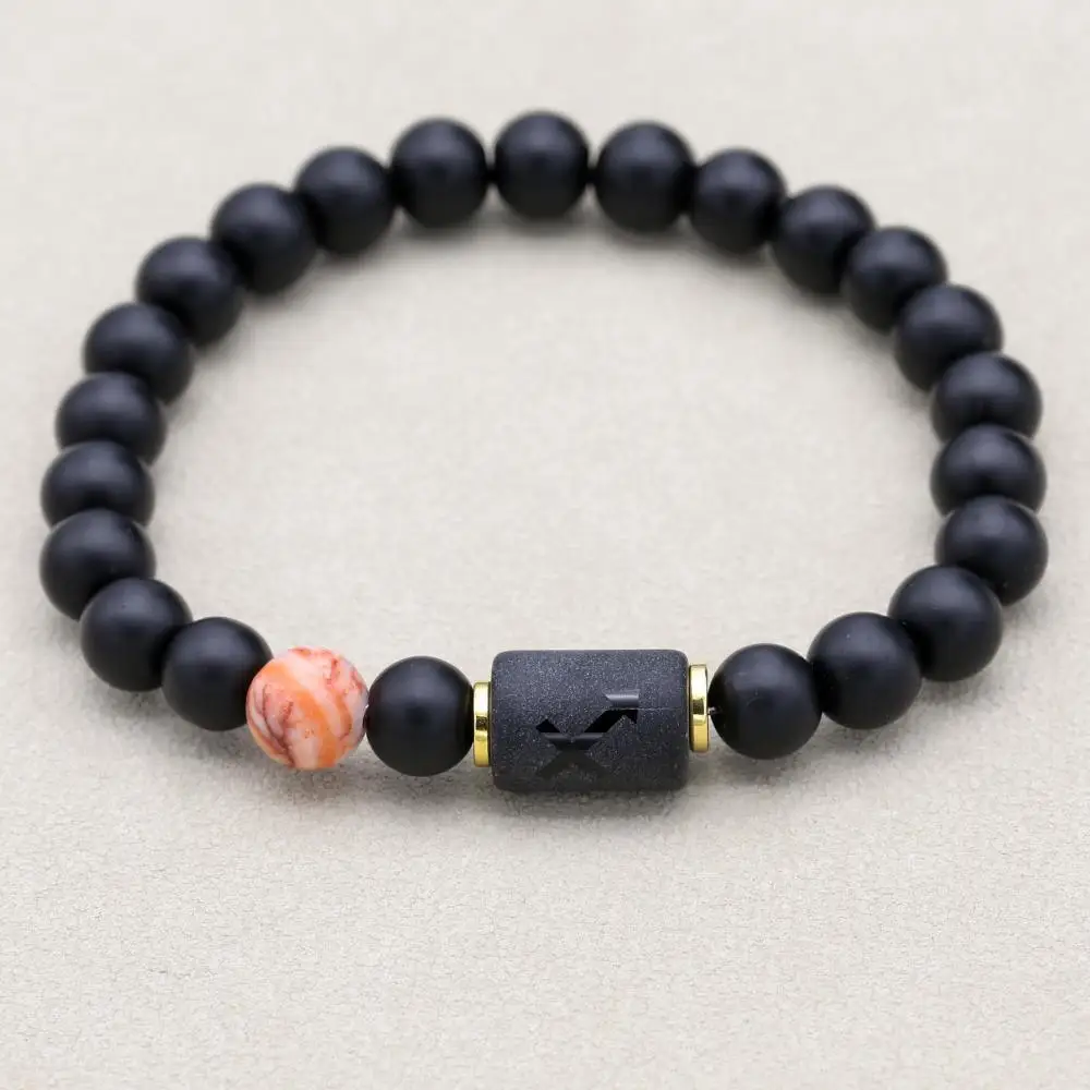 12mm Black-gold Beads Bracelet Buddhism Six Word Men Mantra Charm Bracelet