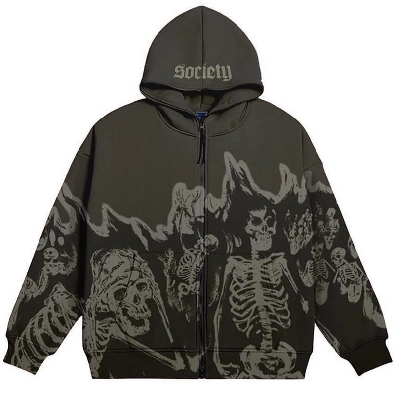 Big promotion Europe, America, autumn and winter styles for men and women New Y2K hoodie couple long-sleeved skull coat traf sti