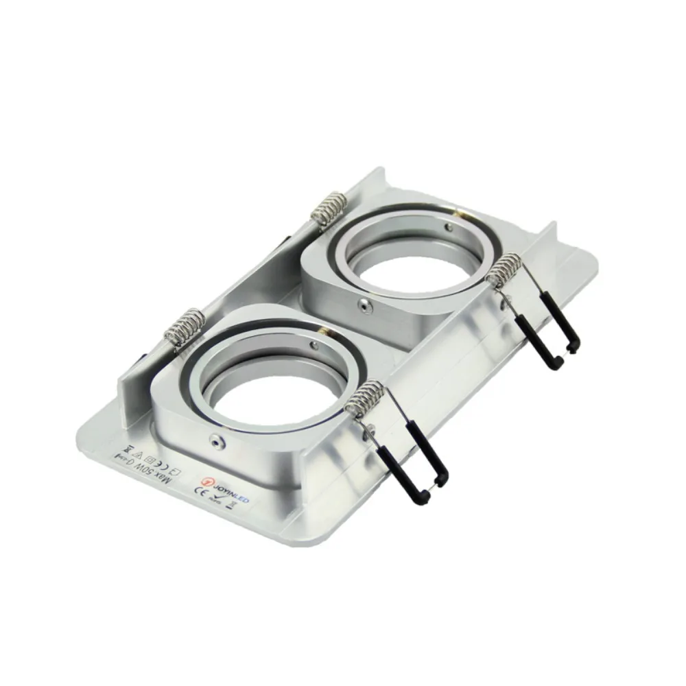 Double Heads Spotlight Frame Aluminium Ceiling Light Mounting Square White Silver GU10 MR16 Recessed Fixed Downlight Fitting