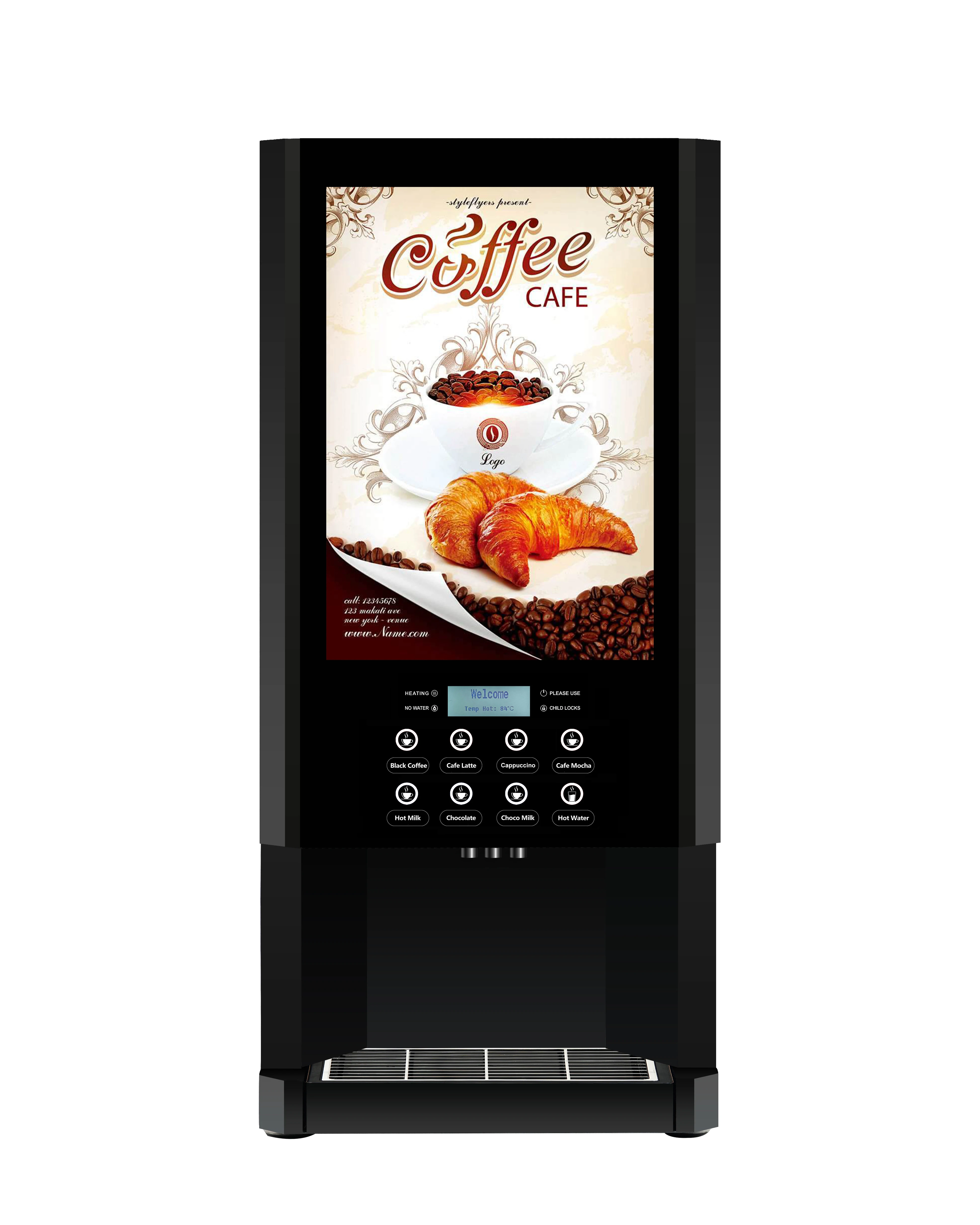 

E-308F 3 Canisters Mixing Type Instant Coffee Vending Machine for 7 Hot Drinks and Hot Water Fully Automatic