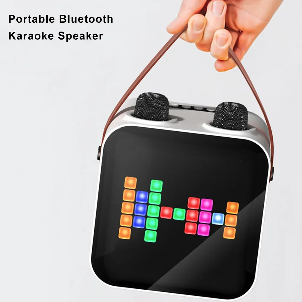 Portable HIFI Bluetooth Speaker Duel Wireless Microphone 18 LED Modes Support AUX TF Card U Disk Home Karaoke Set with Subwoofer