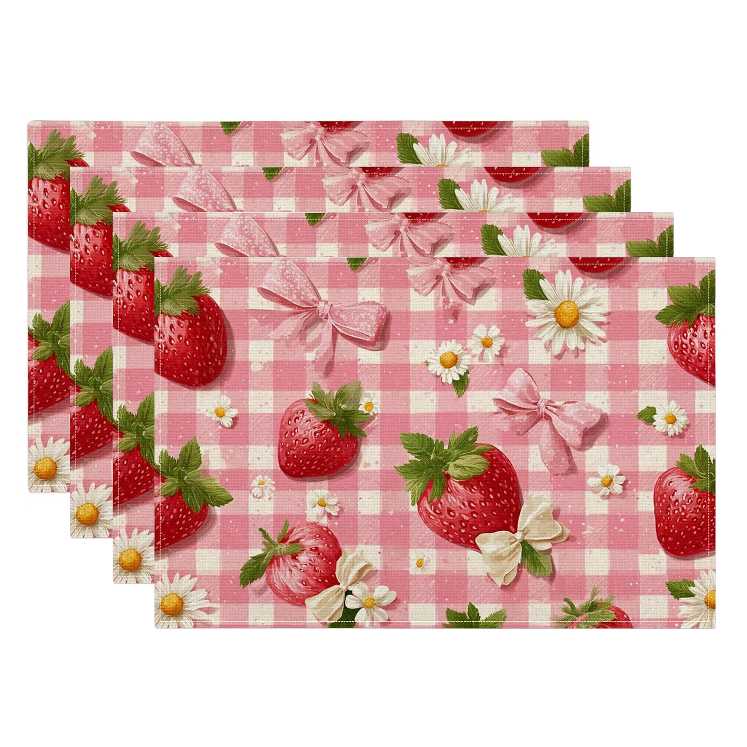 4/6/8pc Watermelon Checkered Placemats Linen For Summer Picnic Table Fun Seasonal Design