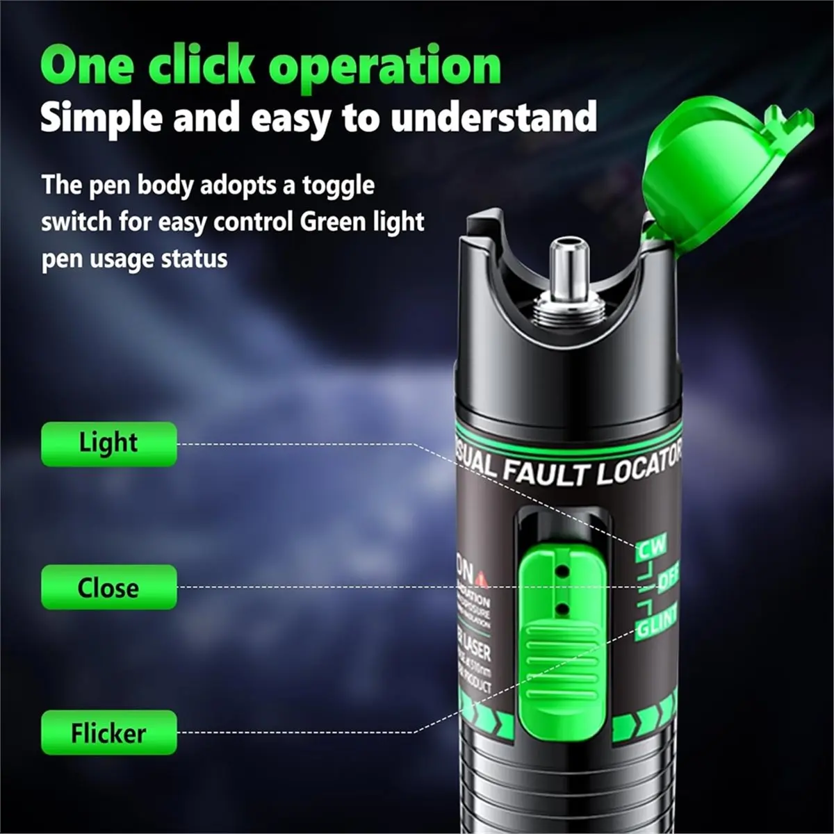 

Y69A Visual Fault Locator, 510nm Wavelength, 30KM Green Light Fiber Optic Tester with 2.5mm FC Male to LC Female Adapter