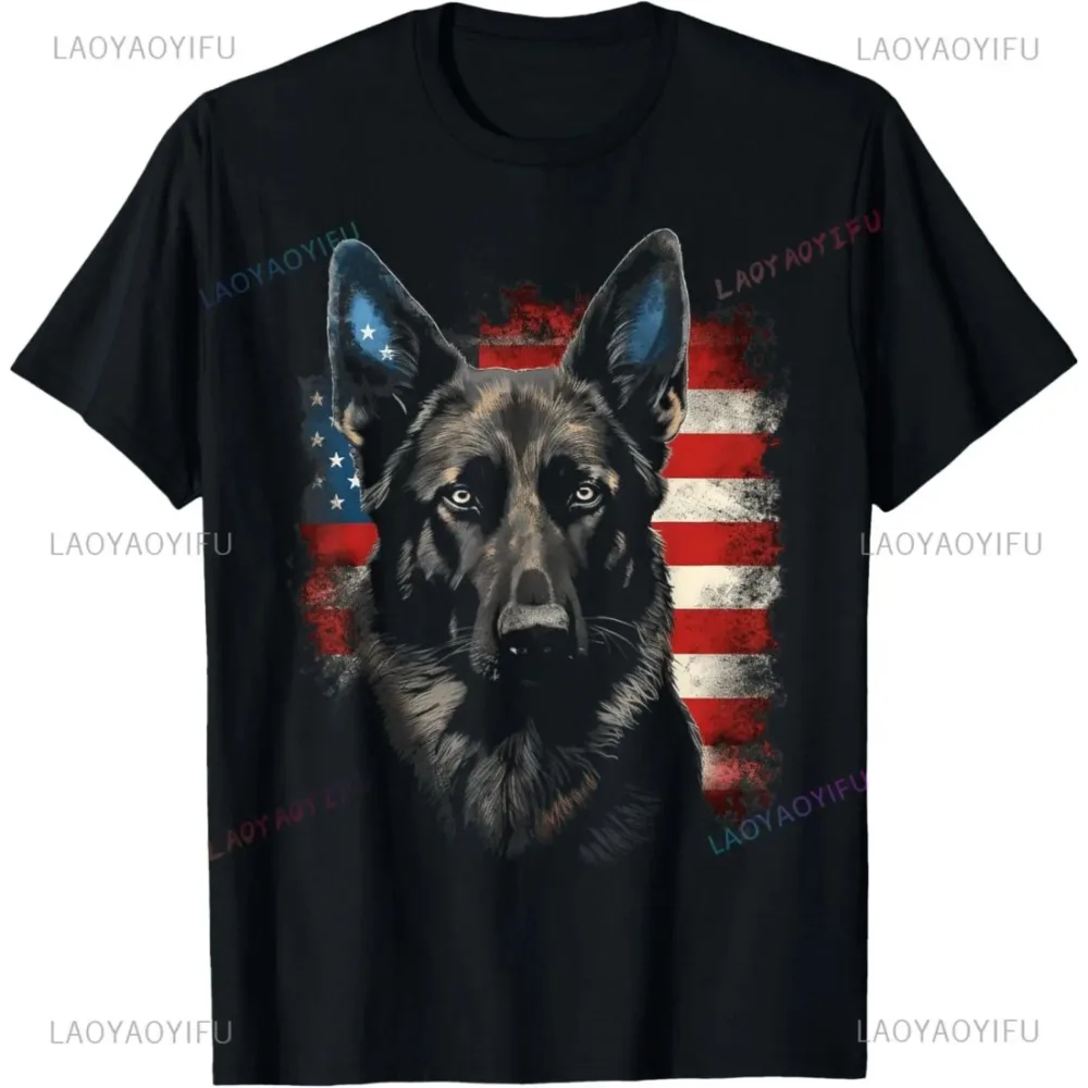 Patriotischer schwarzer Deutscher Schäferhund Männer T-Shirt amerikanische Flagge Hund Geschenke T-Shirt Sommer Mode atmungsaktiv Retro Street Man Tops