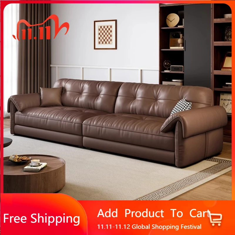 

Luxury Minimalist Living Room Sofa Genuine Leather Vintage Double Living Room Sofa Puff Soft Ergonomic Muebles Hotel Furniture