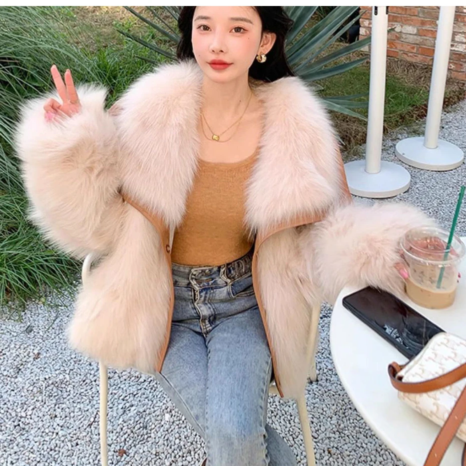 كبير التلبيب فو الثعلب الفراء صديقة للبيئة الفراء سترة المرأة معطف 2026 الخريف الشتاء جديد الفراء قطعة واحدة فضفاضة الدافئة معطف الفرو القمم