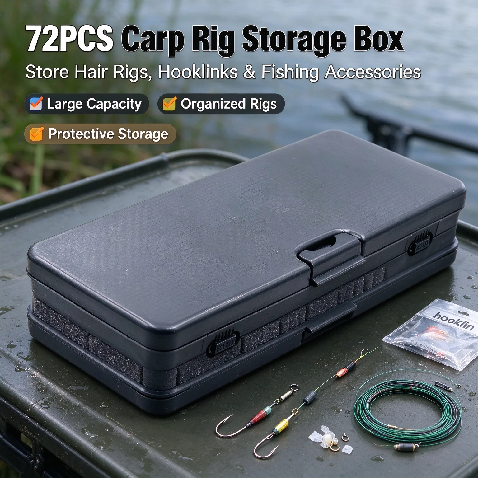 72PCS Carp Fishing Hair Rig Tackle Box Carp Rigs Wallet Fishing Line Hooklink Storage Organizer Fish Accessory Fishing Gear