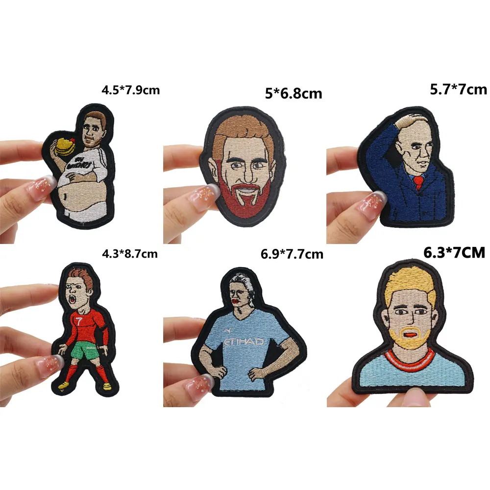 soccer player Embroidered Patches Applique Sewing Label punk biker Band Rock Clothes Badges with hook backing