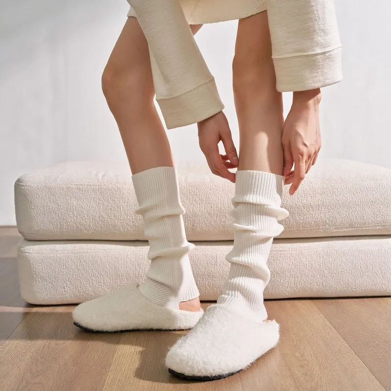 Women's Fall Winter Wool‑Blend Footless Leg Warmers, Lyocell Acrylic Stackable Socks, Slim Fit Long Protective Leg Sleeves