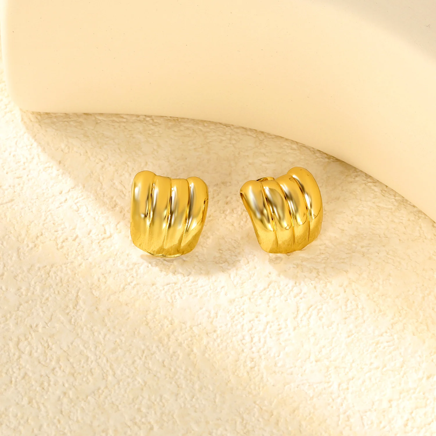 ASONSTEEL Fashion Stripe Texture Stud Earrings Texture Golden Piercing Twist Design For Woman Stainless Steel Ear Jewelry Bijoux