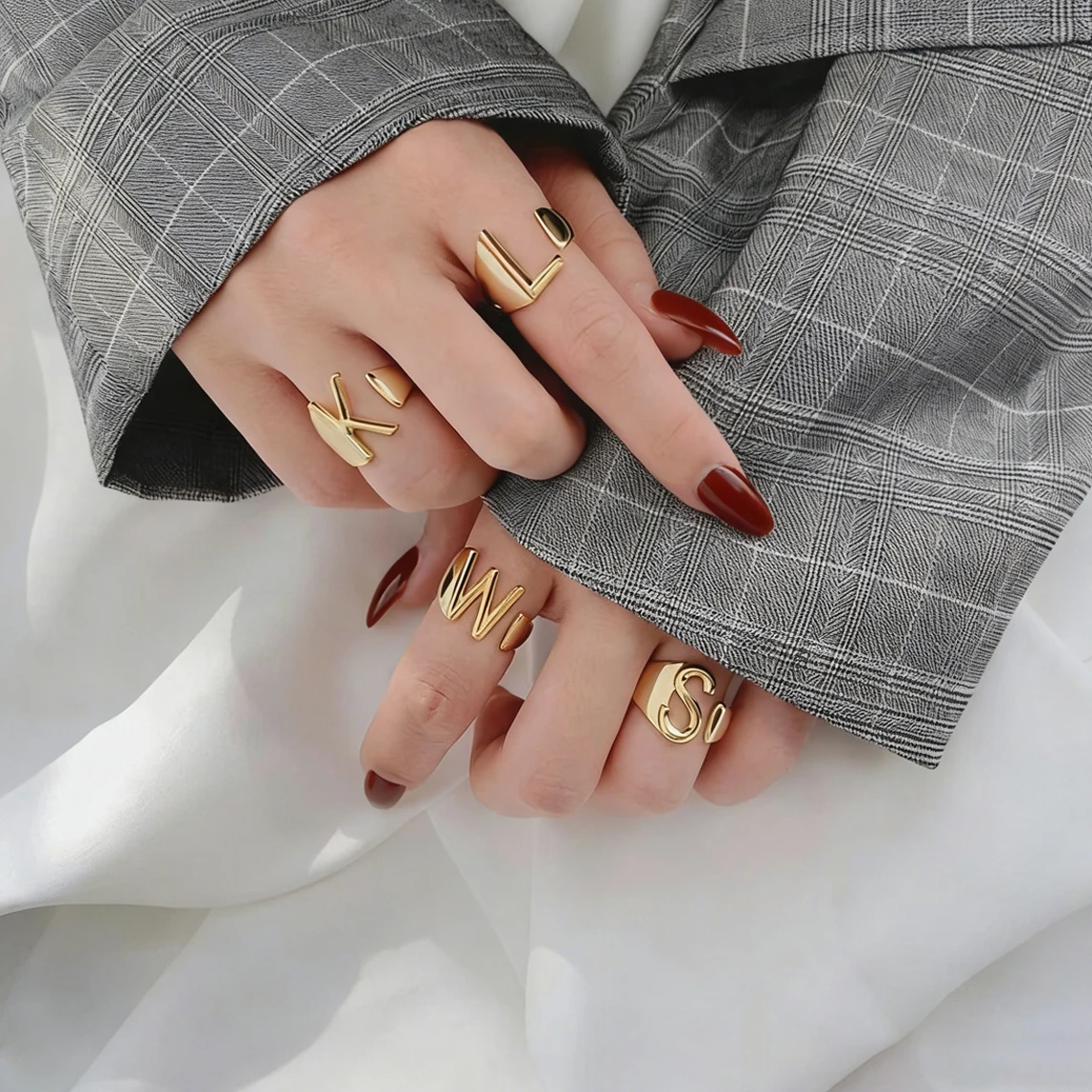 Personalized Punk Initial Ring For Women Men Stainless Steel Statement Initials Letter Finger Ring Couple Birthday Jewelry Gift